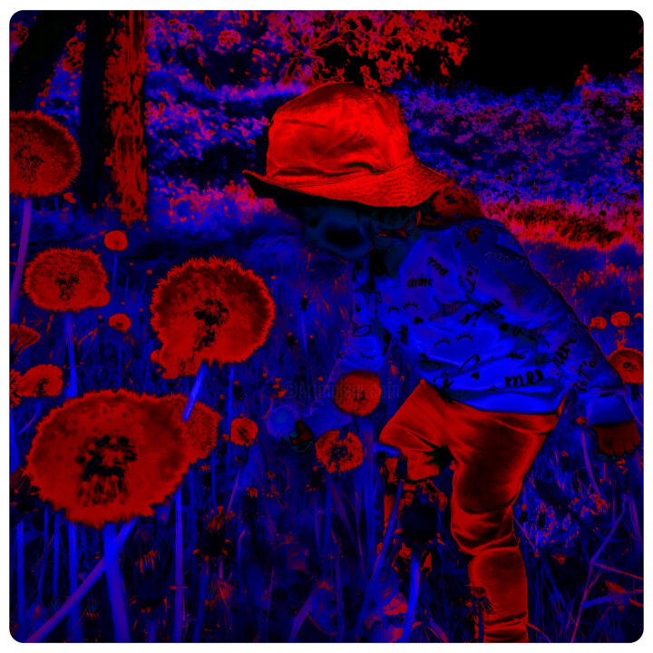 Fotografie mit dem Titel "GIRL IN RED DANDELI…" von Go Rk Art __________, Original-Kunstwerk, Digitale Fotografie