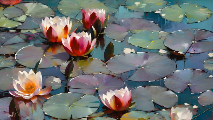 Digital Arts titled "waterlilies" by Go San, Original Artwork, Digital Painting