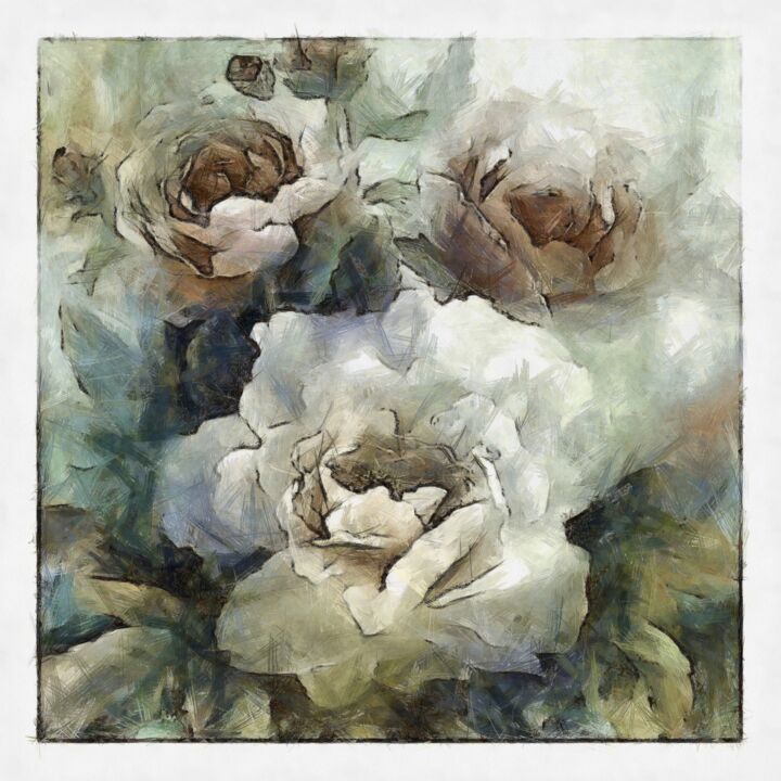 Arts numériques intitulée "ROSES FLOWERS" par Nelli Utalishvili, Œuvre d'art originale, Peinture numérique