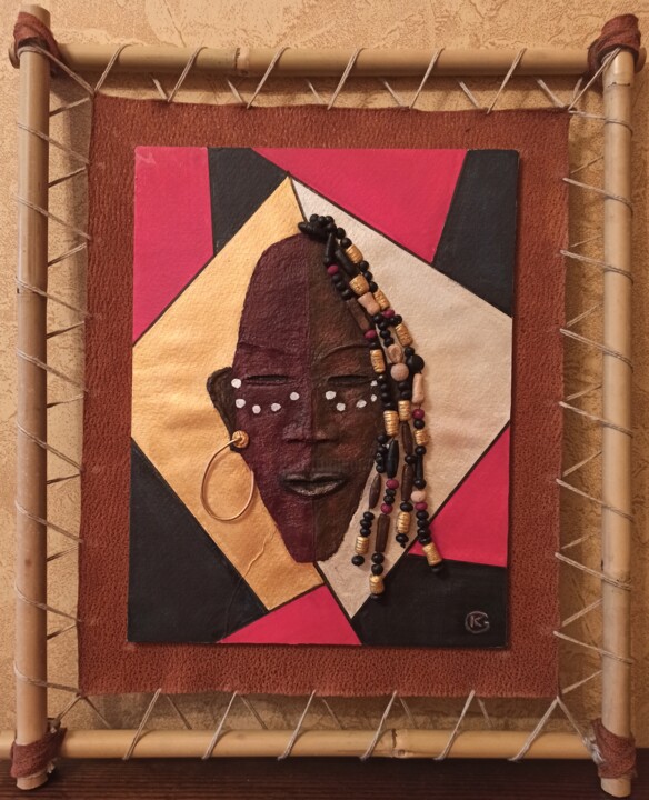Pintura titulada "Африканская маска (…" por Gocha Kirikashvili, Obra de arte original, Acrílico Montado en Panel de madera