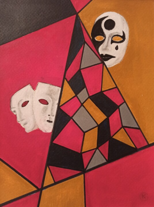 Peinture intitulée "Masks of the world_2" par Gocha Kirikashvili, Œuvre d'art originale, Acrylique