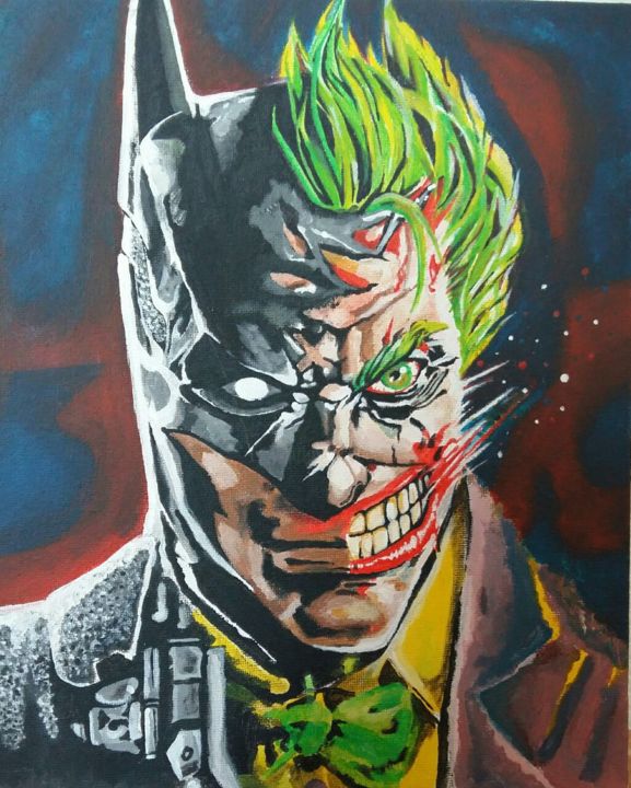 Painting titled "BATMAN & JOKER DC /…" by Flooyd, Original Artwork, Acrylic