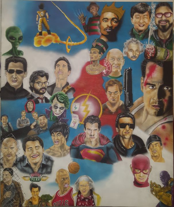 Painting titled "Pop culture" by Flooyd, Original Artwork, Airbrush