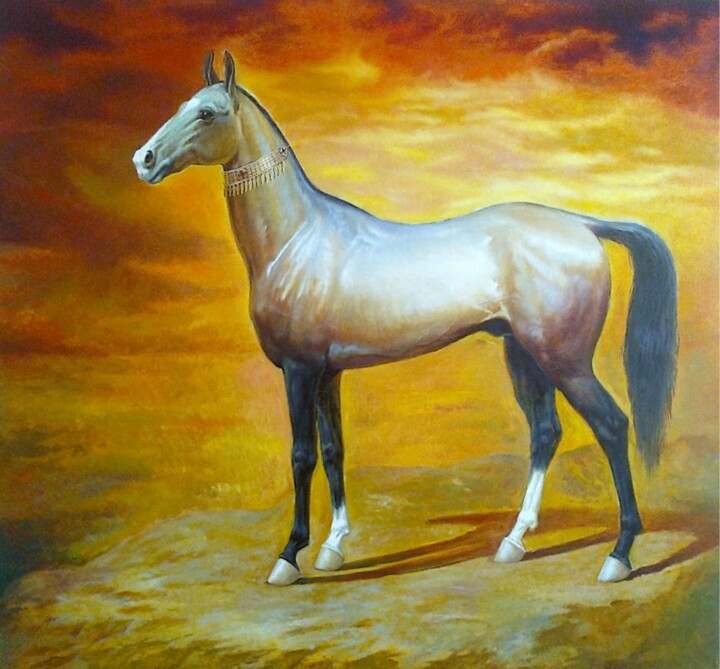 Pittura intitolato "Ahalteke horse" da Gochmuradov Gahryman, Opera d'arte originale, Olio