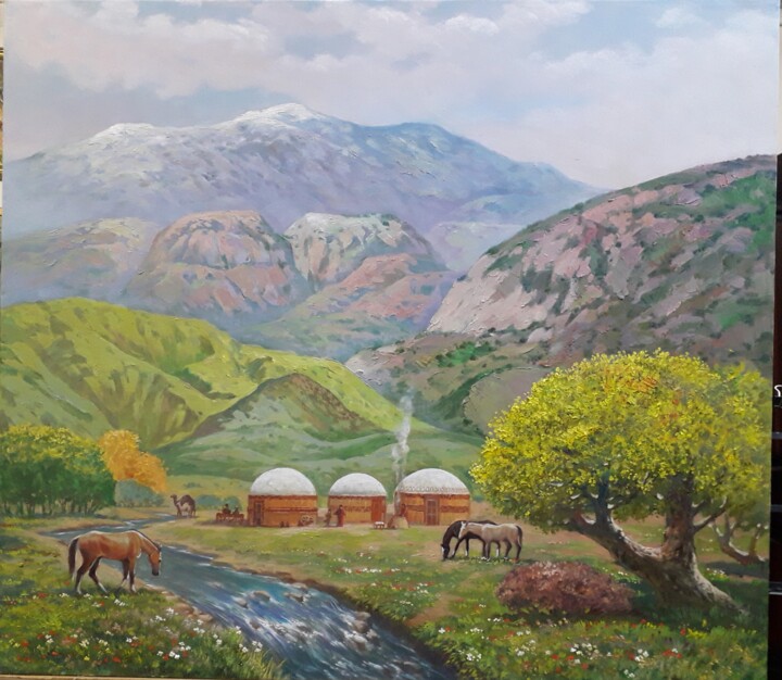 Schilderij getiteld "Ýaýla" door Gochmuradov Gahryman, Origineel Kunstwerk, Olie