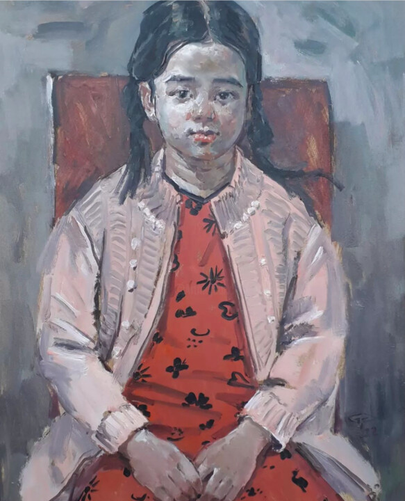 Schilderij getiteld "Small girl" door Gochmuradov Gahryman, Origineel Kunstwerk, Olie