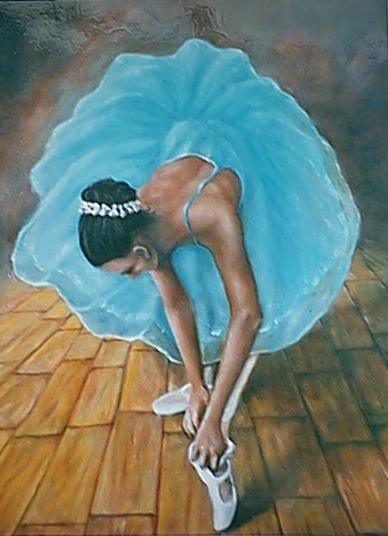 Painting titled "Danseuse au lacet" by Roger Godart, Original Artwork, Oil