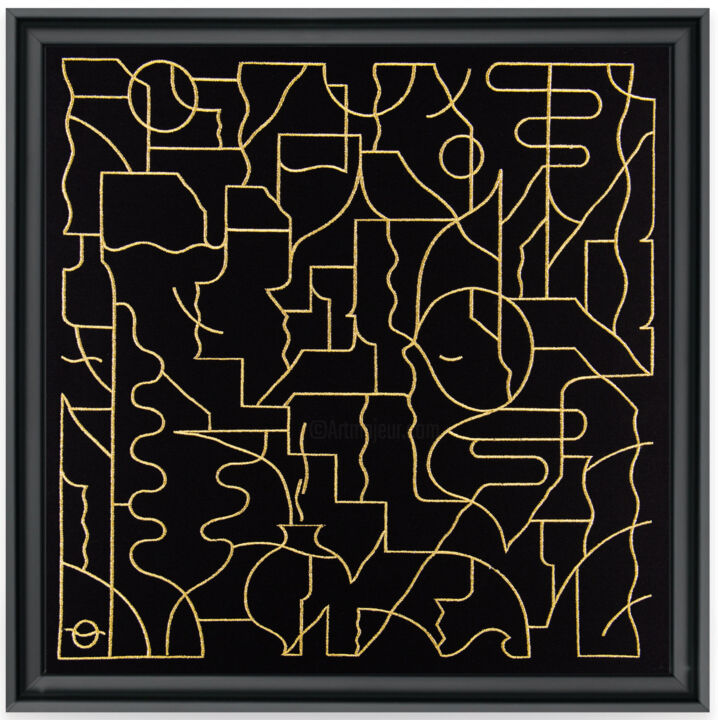 Arte textil titulada "Or Noir, 2021" por Goddog, Obra de arte original, Bordado Montado en Bastidor de camilla de madera