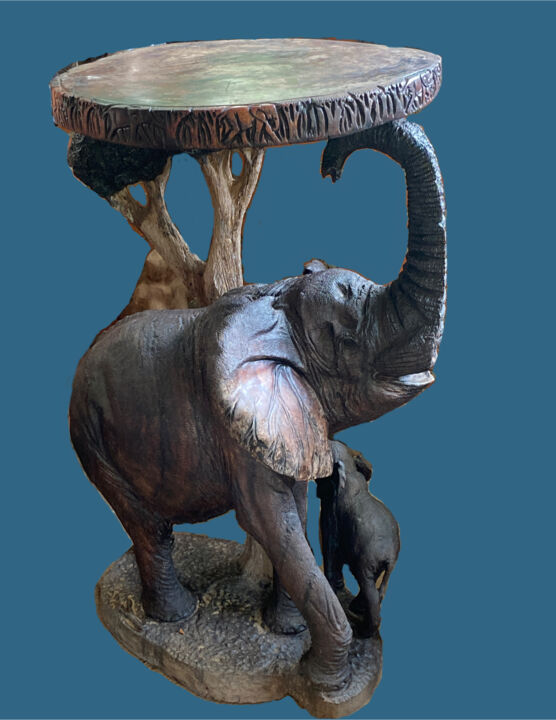 Escultura titulada "Elephant African Ch…" por Godfrey "Gotcha" Ncube, Obra de arte original, Madera