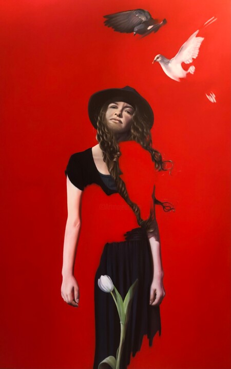 Peinture intitulée "Red tulip" par Ignác Godó, Œuvre d'art originale, Huile