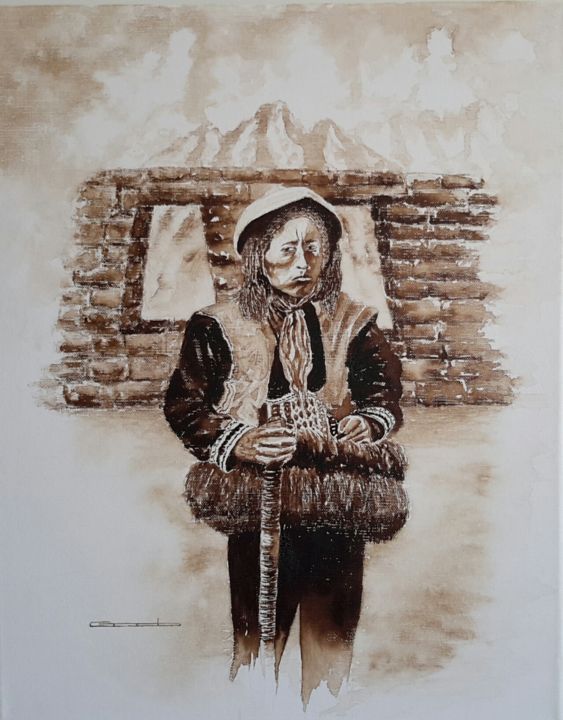 Картина под названием "Rostro adusto" - Godofredo Torres, Подлинное произведение искусства, Пигменты