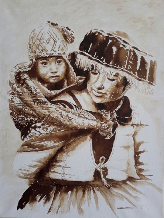 Painting titled "Madre Andina" by Godofredo Torres, Original Artwork, Pigments