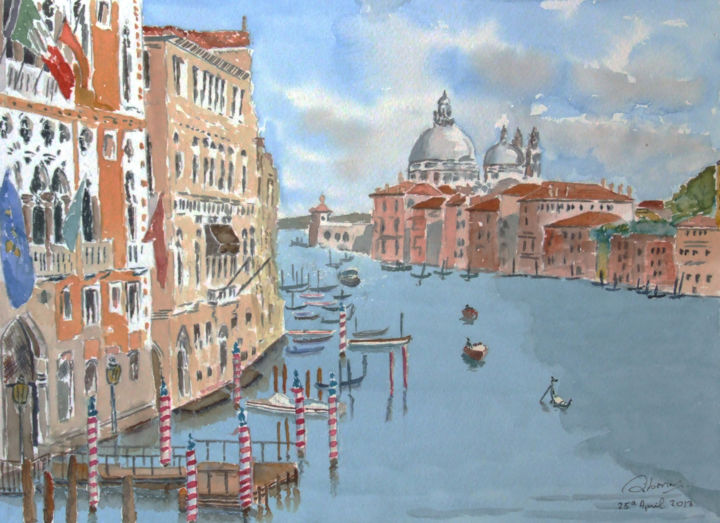 Картина под названием "Grand canal & Sta M…" - Godwin Cassar, Подлинное произведение искусства