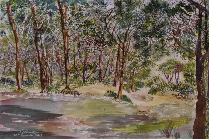 Painting titled "Mizieb woodland l/o…" by Godwin Cassar, Original Artwork