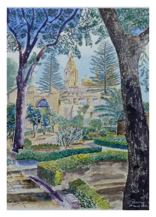 Painting titled "Landscaped gardens…" by Godwin Cassar, Original Artwork