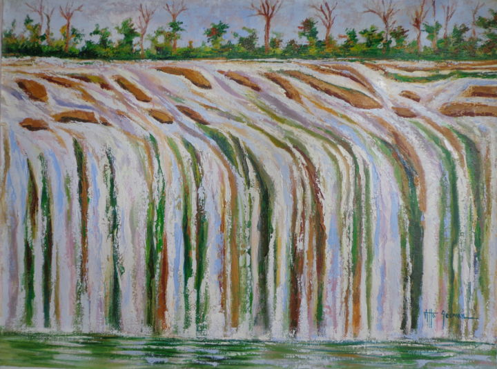 Painting titled "The Falls" by Godwin Atta Geoman, Original Artwork, Acrylic