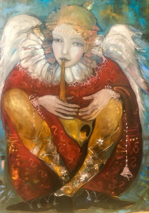 Картина под названием "our guardian angel…" - Elena Injia, Подлинное произведение искусства, Масло