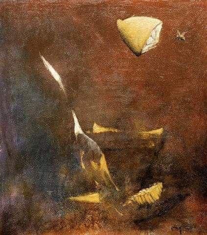 Painting titled "Honey and falling l…" by Roman Kvidko, Original Artwork, Acrylic