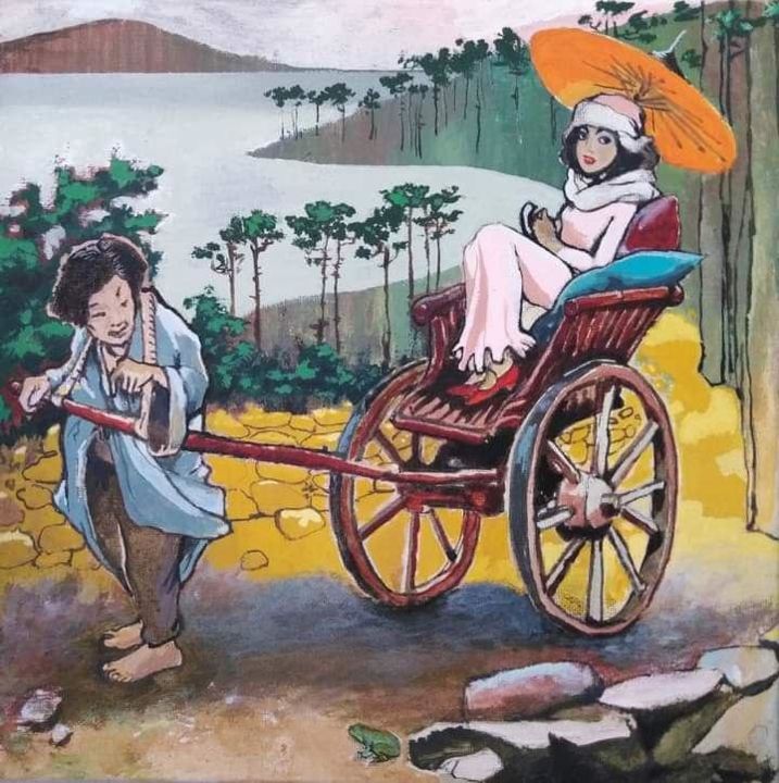 Painting titled "Japanese walks" by Roman Kvidko, Original Artwork, Acrylic