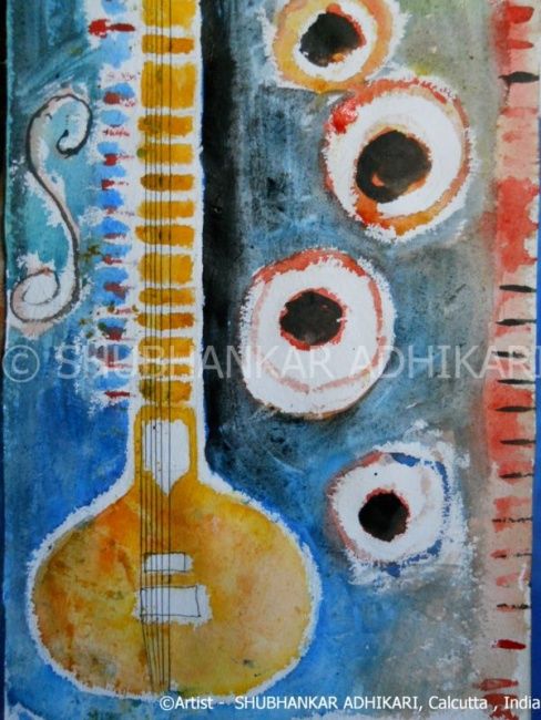 Painting titled "SITAR" by Shubhankar Adhikari, Original Artwork