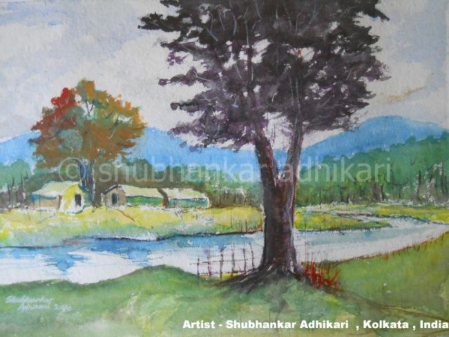 Painting titled "TRANQUIL NATURE" by Shubhankar Adhikari, Original Art, Oil