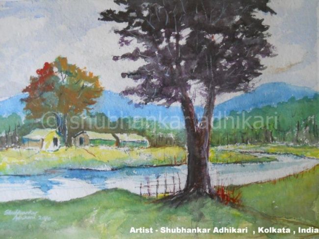 Painting titled "TRANQUIL  NATURE" by Shubhankar Adhikari, Original Artwork, Oil