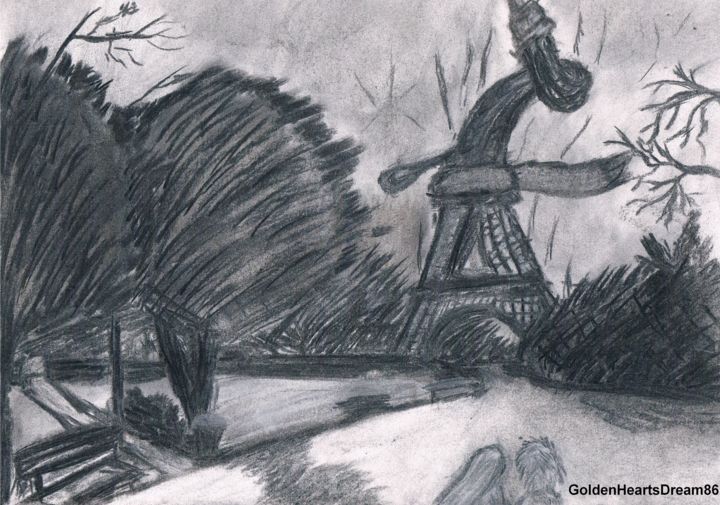 Drawing titled "Tour Eiffel" by Goldendream, Original Artwork