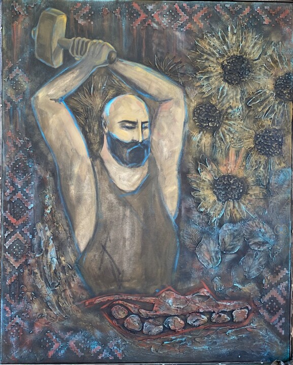 Painting titled "Holy Forge" by Goldengalya, Original Artwork, Acrylic