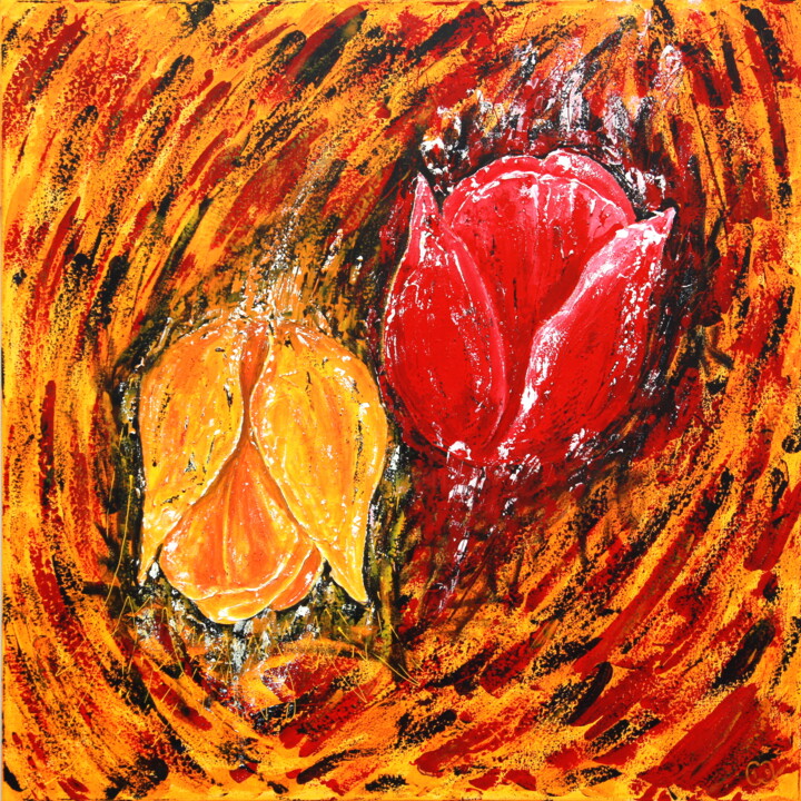 Painting titled "Fiery Tango" by Goldengalya, Original Artwork, Acrylic