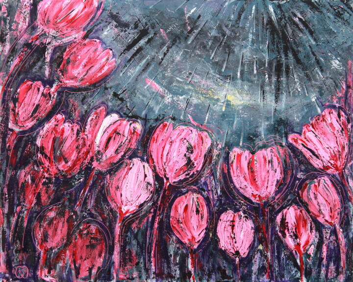 Painting titled "Pearl Rain" by Goldengalya, Original Artwork, Acrylic