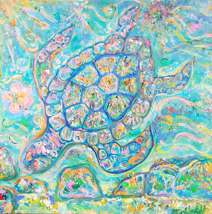 Painting titled "Turtle essence" by Goldenlight, Original Artwork, Oil