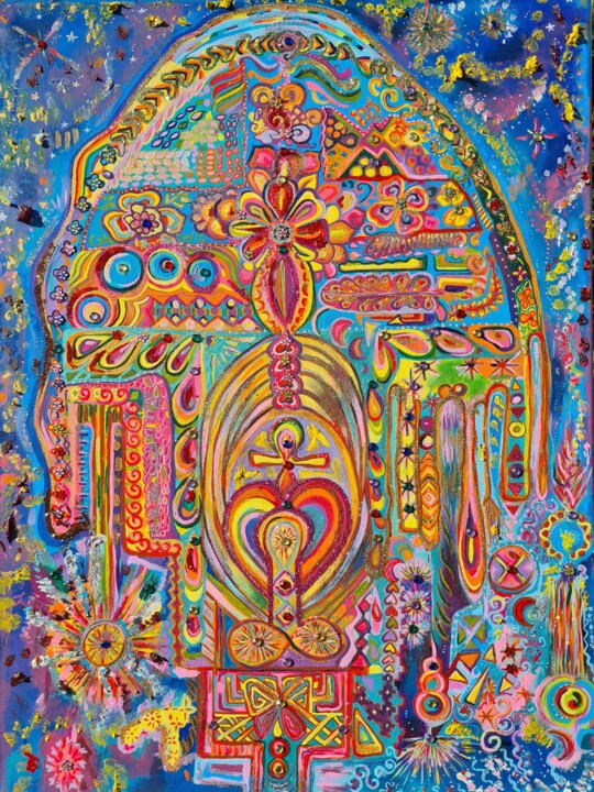Painting titled "Ixchel Mayan Goddess" by Goldenlight, Original Artwork, Oil