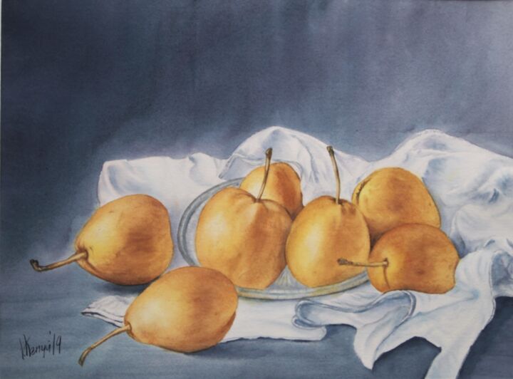 Картина под названием "Спелые груши" - Валерия Кемпи, Подлинное произведение искусства, Акварель