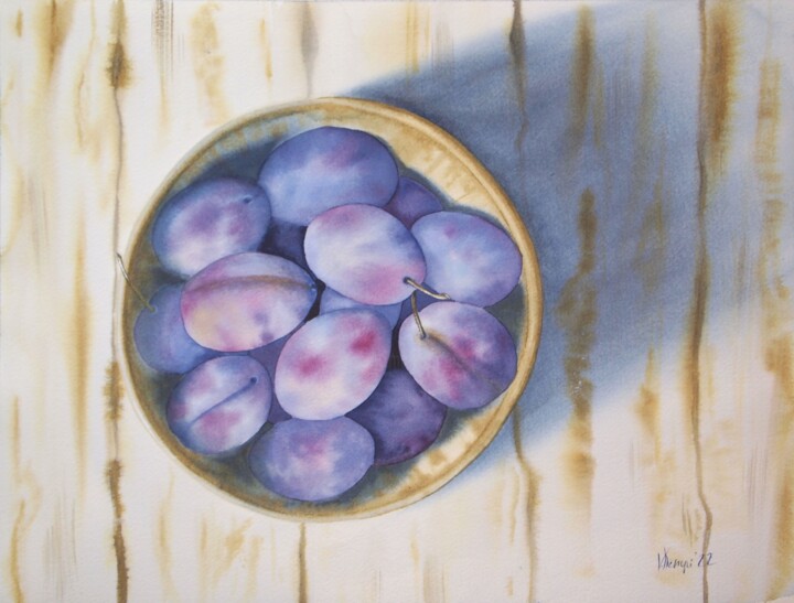 Painting titled "Plums of the color…" by Valeriia Kempi, Original Artwork, Watercolor