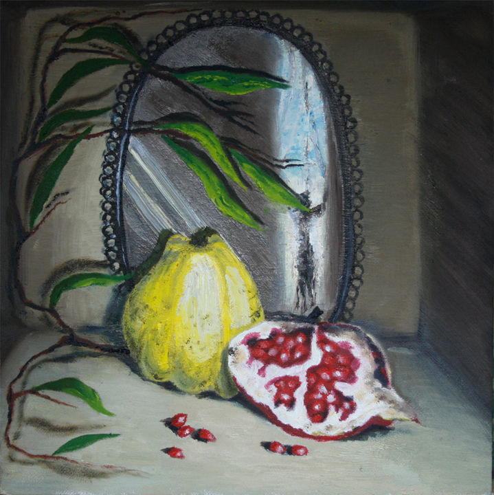 Painting titled "Grenade and quince…" by Gold Picture, Original Artwork, Oil