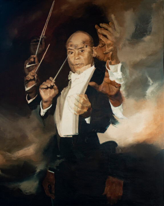 Peinture intitulée "Direttore d'Orchest…" par Golgota, Œuvre d'art originale, Huile Monté sur Châssis en bois