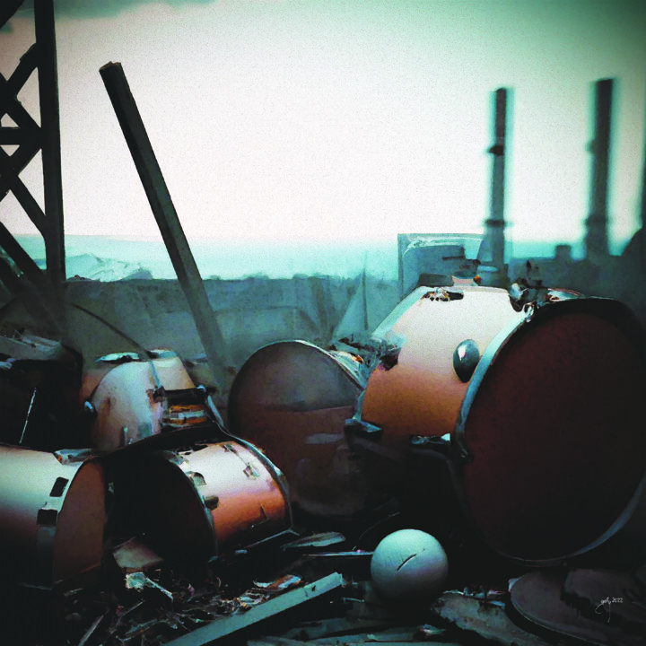 Arte digitale intitolato "Drums" da Golly Hertlein, Opera d'arte originale, Immagine generata dall'IA Montato su Telaio per…