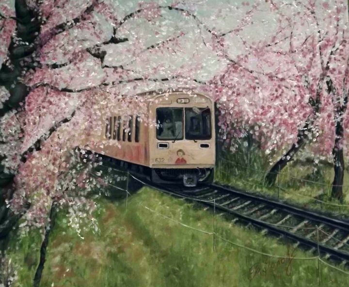 Картина под названием "" Трамвай из детств…" - Татьяна Головко, Подлинное произведение искусства, Масло