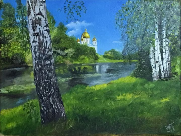 Painting titled "золотые купола" by Irina Gomer, Original Artwork, Oil