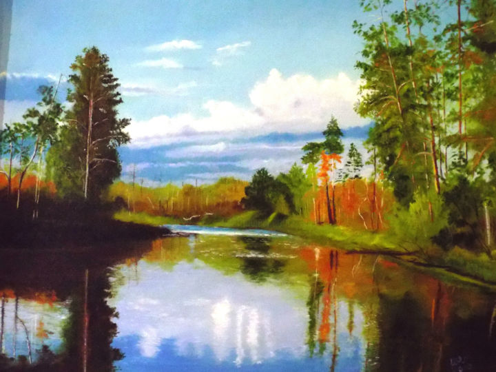 Painting titled "северный пейзаж" by Irina Gomer, Original Artwork, Oil