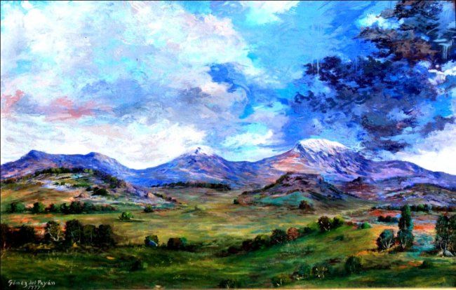 Painting titled ""Volcano landscape"" by Gomez Del-Payan, Original Artwork