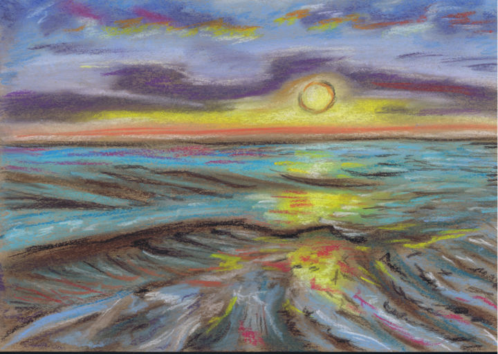 Drawing titled "Disturbing sunset" by Svetlana Gudilova, Original Artwork, Pastel