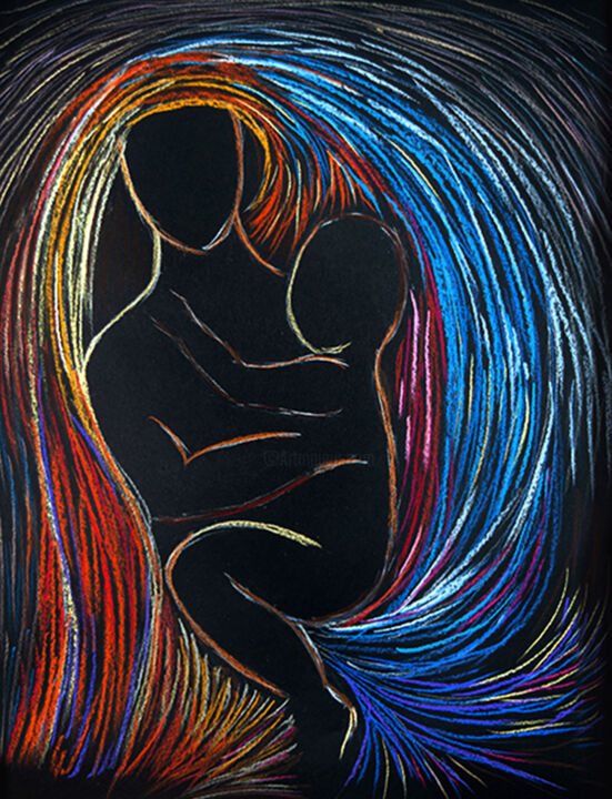 Zeichnungen mit dem Titel "I am always with you" von Svetlana Gudilova, Original-Kunstwerk, Pastell