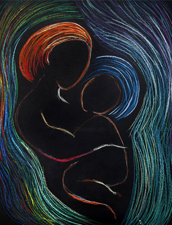 Картина под названием "Strong hugs" - Svetlana Gudilova, Подлинное произведение искусства, Пастель
