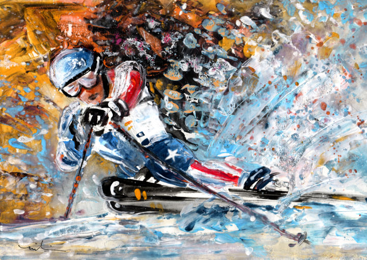 Schilderij getiteld "Skiing 04" door Miki De Goodaboom, Origineel Kunstwerk, Gouache