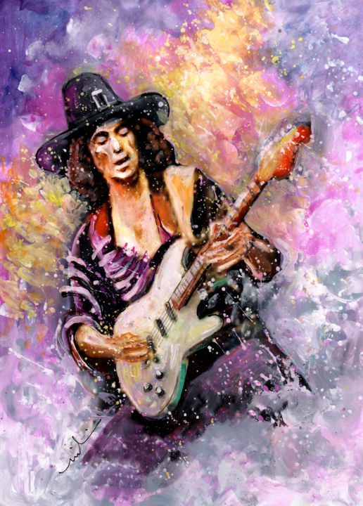 Painting titled "Richie Blackmore" by Miki De Goodaboom, Original Artwork, Gouache