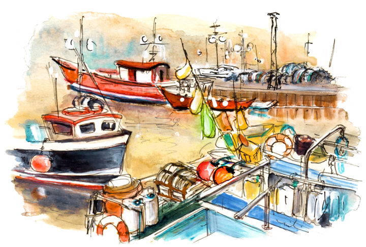 Painting titled "Whitby Harbour 04" by Miki De Goodaboom, Original Artwork, Watercolor