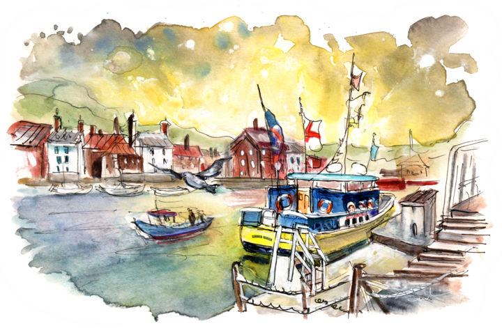 Painting titled "Whitby Harbour 06" by Miki De Goodaboom, Original Artwork, Gouache