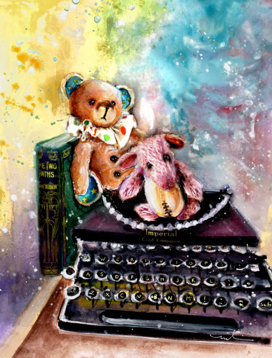 Pintura titulada "The Bear And The Sh…" por Miki De Goodaboom, Obra de arte original, Acuarela
