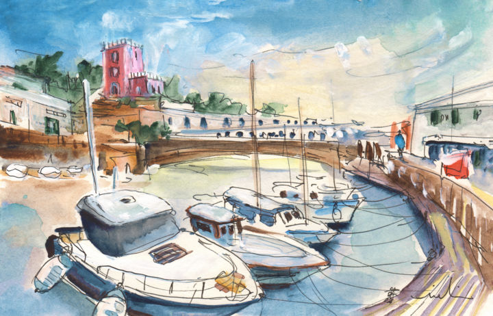 「Citadel Of Minorca…」というタイトルの絵画 Miki De Goodaboomによって, オリジナルのアートワーク, グワッシュ水彩画